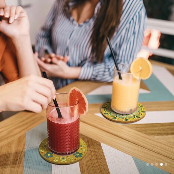 4pcs/set Flower Print Coaster Natural Cork Coasters Round Boho Absorbent Coaster - Picture 4 of 4